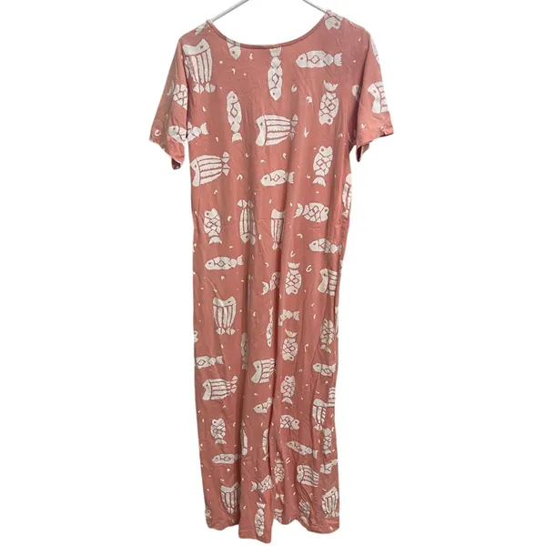 Vintage 90s Fish Print Maxi Dress Pink Coastal Beachy Vacation Resort Wear Small - Image 2