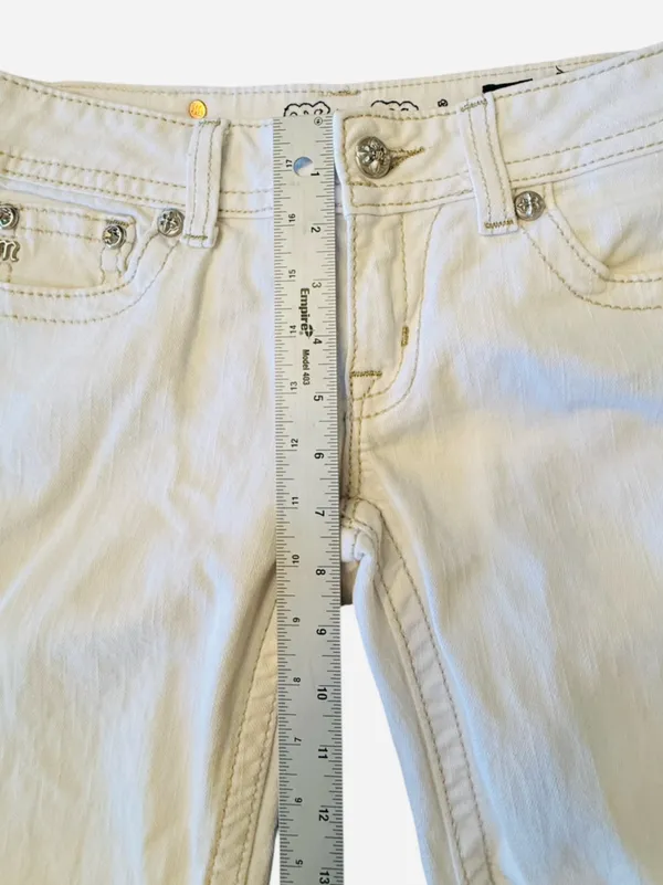 Miss Me Jeans White Cuffed Capri Cropped Jeans Embellished Pockets Women’s Sz 28 - Image 13