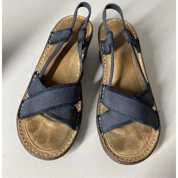 UGG‎ Black Sling back Sandals Wedge Heels Summer Comfort Canvas Stretch Sz 10 - Image 6