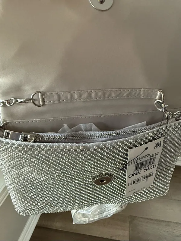 INC International Concepts Silver Crystal Mesh Mini Crossbody - Image 5
