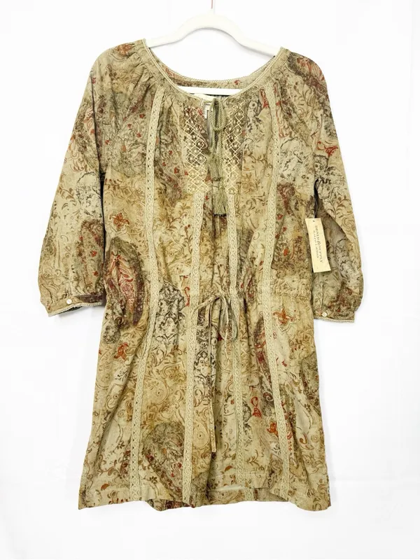 Denim & Supply Ralph Lauren Corduroy Peasant Dress Lace Trim Floral Botanical - Image 2