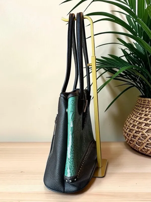 Trinity Ranch Embossed Turquoise Western Satchel Handbag Studded Purse - Image 4