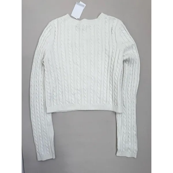 BP Cardigan Sweater Womens Size XS Ivory Cropped Cable Knit Button-Front - Image 4