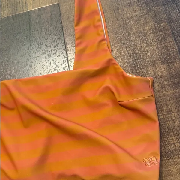 Albion Fit Bikini Top Orange Pink Stripe Square Neck Swim Size L - Image 2