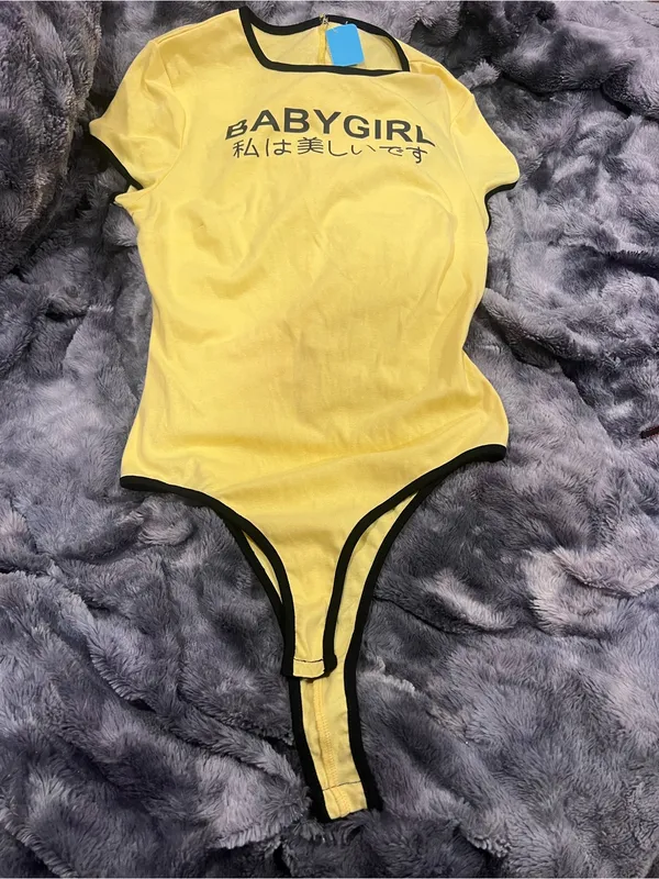 BabyGirl Yellow women’s One-Piece Bodysuit with Black Trim - Image 2