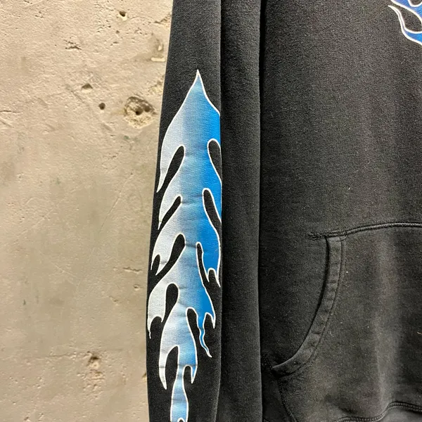 Old Navy Vintage Y2K Blue Flame Graphic Sleeve Hit Grunge Hoodie Medium Oversize - Image 2