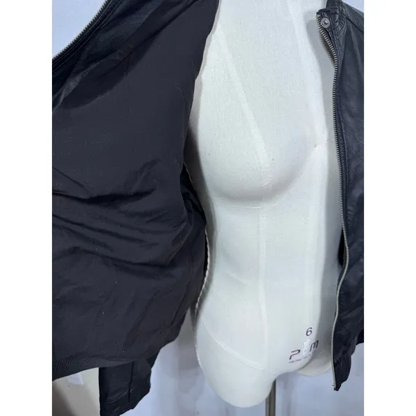 Old Navy Women's‎ XL Black Faux Leather Moto Bomber Jacket Zip Front - Image 8