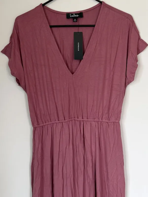 NWT Lulus Easy for Me Rusty Rose Short Sleeve Stretch Jersey Maxi Dress - Medium - Image 5
