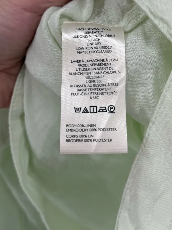 By Anthropologie Long-Sleeve Embroidered‎ Linen Tie-Front Top Blouse mint green - Image 8