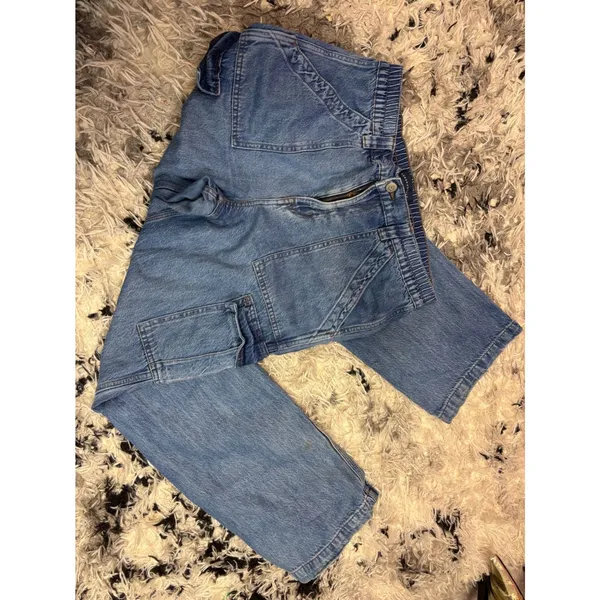 Aeropostale 90s Baggy Cargo Jeans Womens Large Blue Denim Elastic Waist Wide Leg - Image 8
