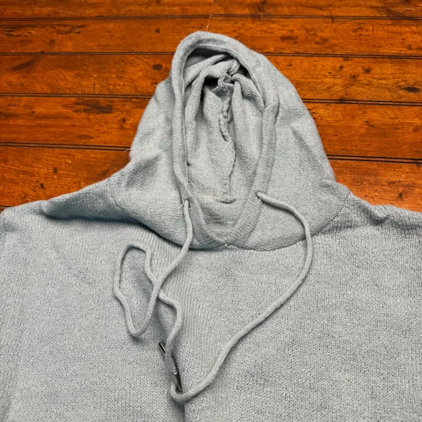 Womens Light Blue‎ Knit Hoodie Soft Long Sleeve Pullover Sweater Size M - Image 3