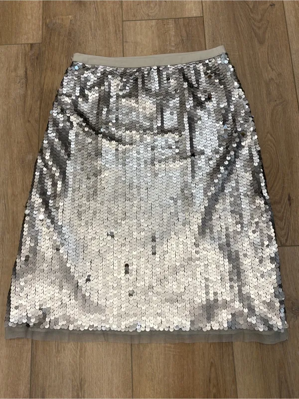 Nwt 🌟 Boden 🌟 Sequin Tulle Pencil Party Holiday Skirt Silver Sz 4 - Image 9