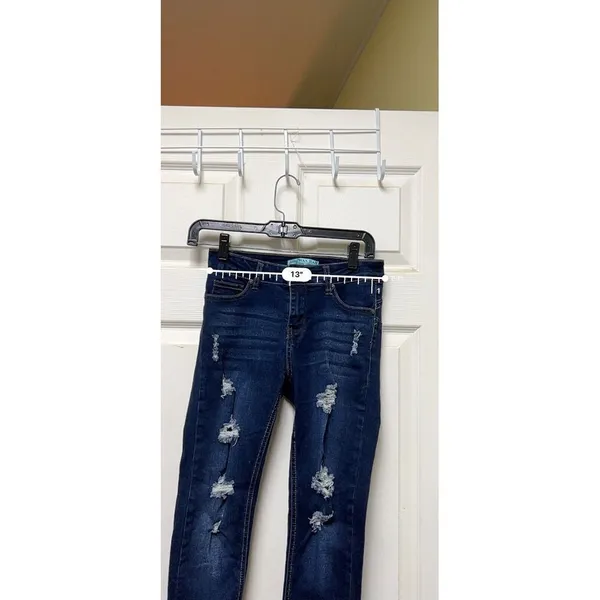 Wax Jean Size 1 Womens Juniors Blue Denim Skinny Stretch‎ Distressed Cuff - Image 4
