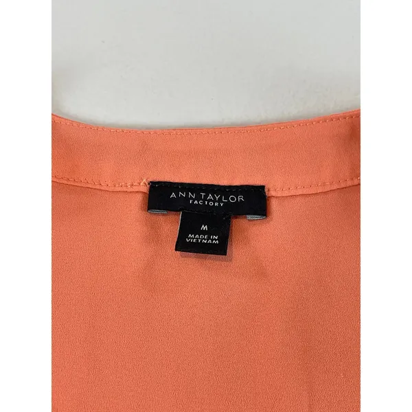 Ann Taylor Factory Peach Chiffon V Neck Cap Sleeve Top Size M - Image 2