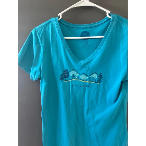 Life is Good‎ Womens Crusher Tee V-Neck Mountain Hiking Graphic T-Shirt Blue S - Image 2