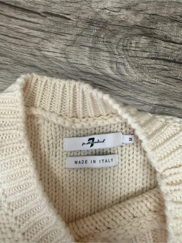 7 FOR ALL MANKIND 100% WOOL PULLOVER SWEATER Fringed Yoke Italy size M - Image 5