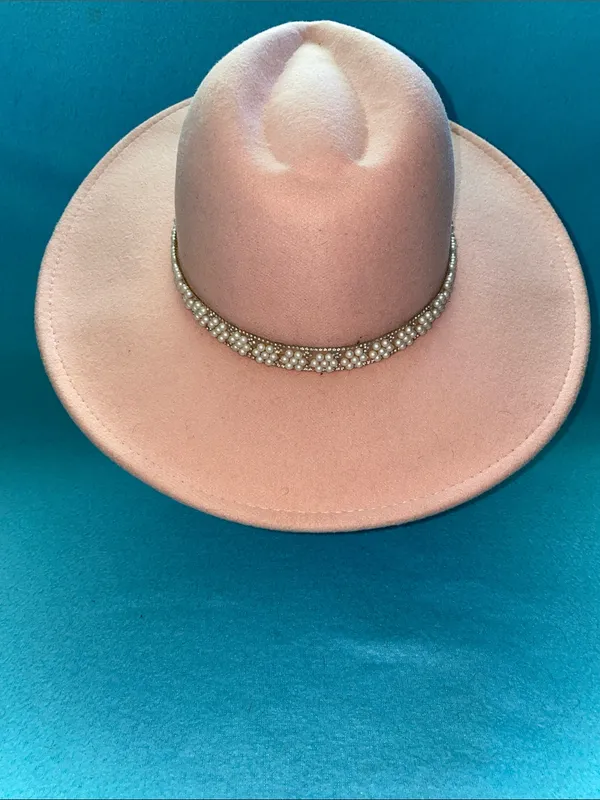 SAN DIEGO HAT CO Fedora pearl floral band wide brim blush pink felt size OSFA - Image 3