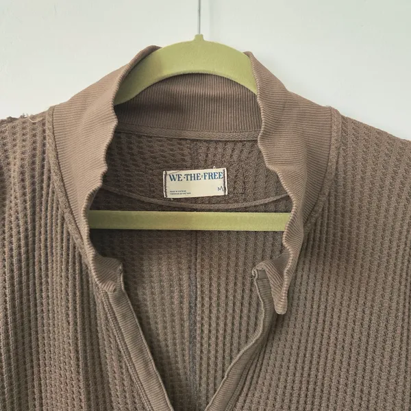 We The Free Free People Travis Tunic Polo Top Waffle Knit Thermal Green Oversized Lounge M - Image 7