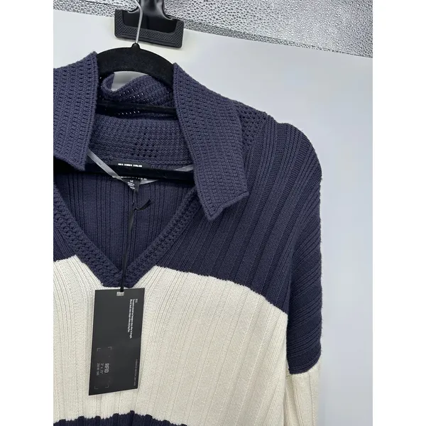 Future Collective Womens Chunky Knit Striped Sweater Dress Sz M Rugby Navy White - Image 5