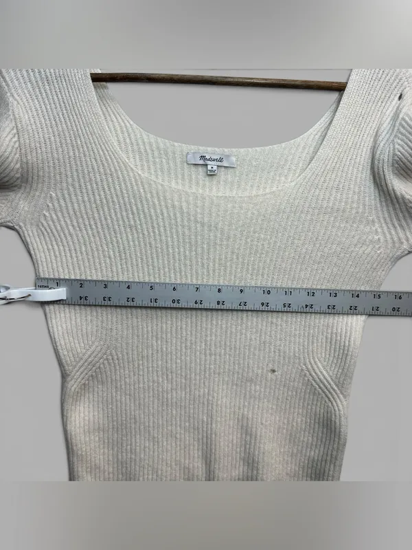 Madewell Wool Cashmere Scoop Neck Ribbed Sweater Ivory Size M AS IS - Image 5