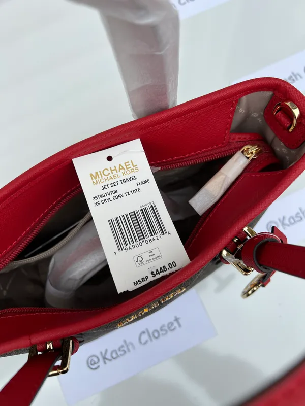 Michael Kors JST Extra-Small Top-Zip Tote Bag -Flame/Brown - Image 8