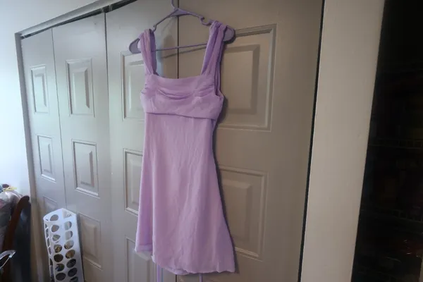 Shein special ocassion mini short dress ruched top in lilac purple size small. - Image 2