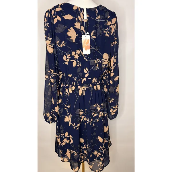 Simplee‎ NWT Navy Blush Floral Chiffon Dress Size Large Long Sleeve Boho - Image 5