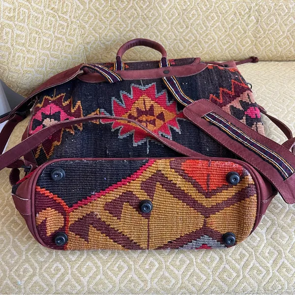 EM May Kilim Wool and leather backpack bag Red - Image 3