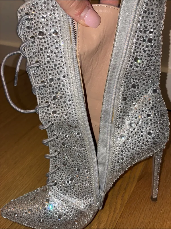 Steve Madden Valency Rhinestone Silver Lace Up Bootie - Image 4