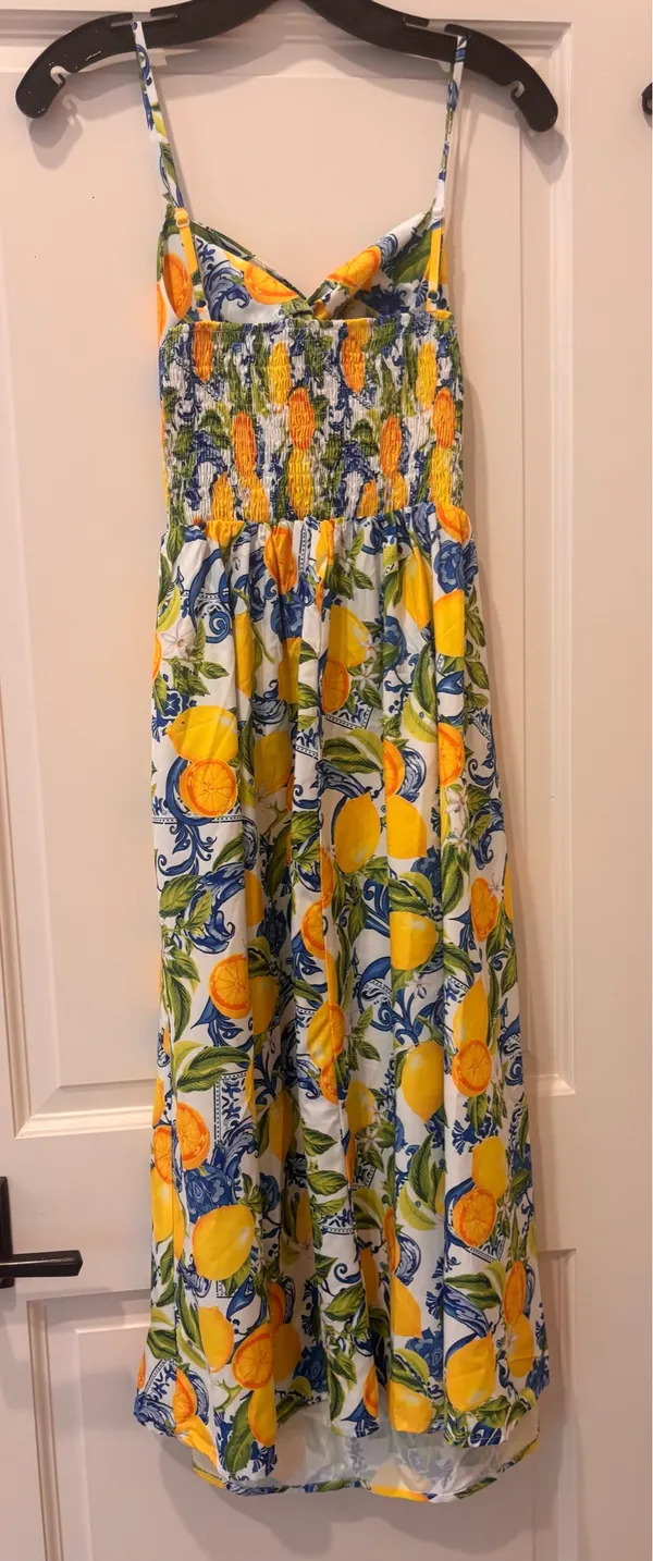 Multicolor Boho Women's Spaghetti Strap V-Neck Knotted Waist A-Line Midi Dress - Image 2