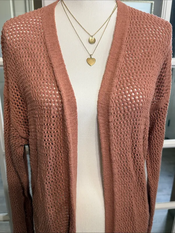 Universal Threads Crochet Lightweight Cotton Rust Long Cardigan BOHO COTTAGECORE - Image 6
