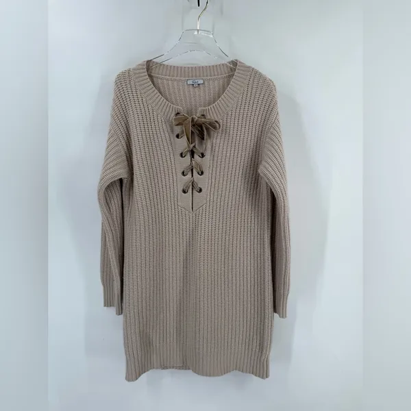 Rails Nicole Lace Wool Cashmere‎ Sweater Dress Revolve Cream Tan size small - Image 3