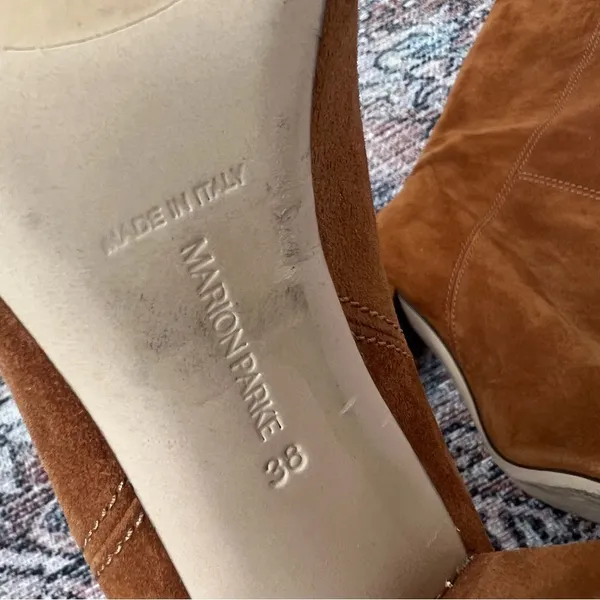 Marion Parke Womens Delila Suede Pointed Toe Mid-Calf Boots Camel Tan Size 38 8 - Image 5