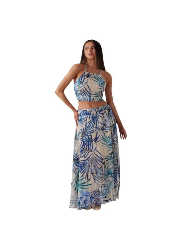 NWT Guess Sleeveless Gaelle Crop Top W5GH74WH9Z2 Fiji Palm Print Blue Multi M - Image 2