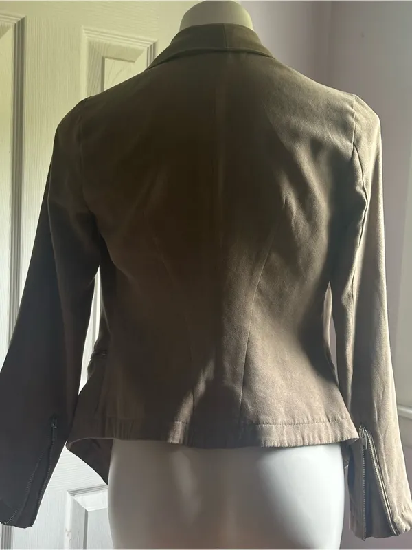 RAMPAGE Brown Tan Moto Faux Suede Asymmetrical Zip Up Pockets SleevesJacket Sz S - Image 3