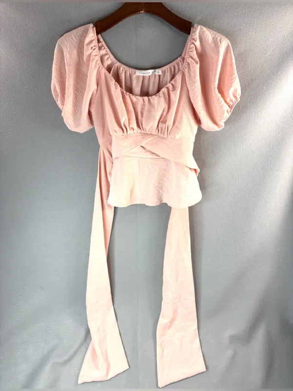 Altar'd State S Balletcore Blush Pink Puff Sleeve Wrap Crop Top - Image 7