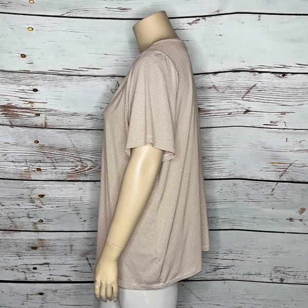 Denim & Co. Size 3X Tan & White Stripe Crew Neck Cool to Touch Jersey Blouse Top - Image 2