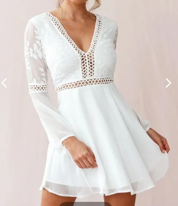 Angel Biba White Crochet Bell Sleeve Dress - Image 4