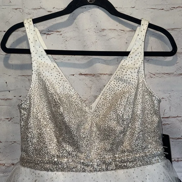 Lulus Dress Medium Sparkling White Tulle Ballerina Dream Cream Gold Skater Dress - Image 2