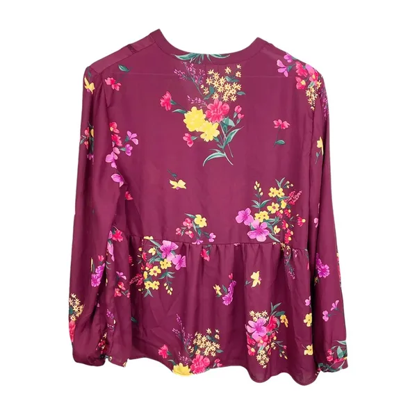 Old Navy Women's Burgundy Maroon Floral Tunic Top Flowy Blouse Size Large - Image 2