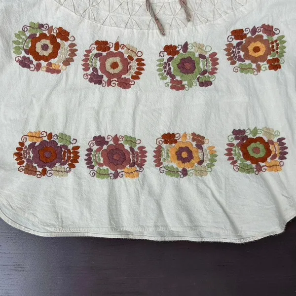 Vintage Handmade Mexican Embroidered Peasant Blouse Cottagecore boho Huipil L XL - Image 7