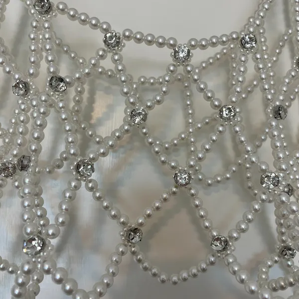NEW Stradivarius Pearl Vest with Rhinestone Accents Cropped One Size - Image 2