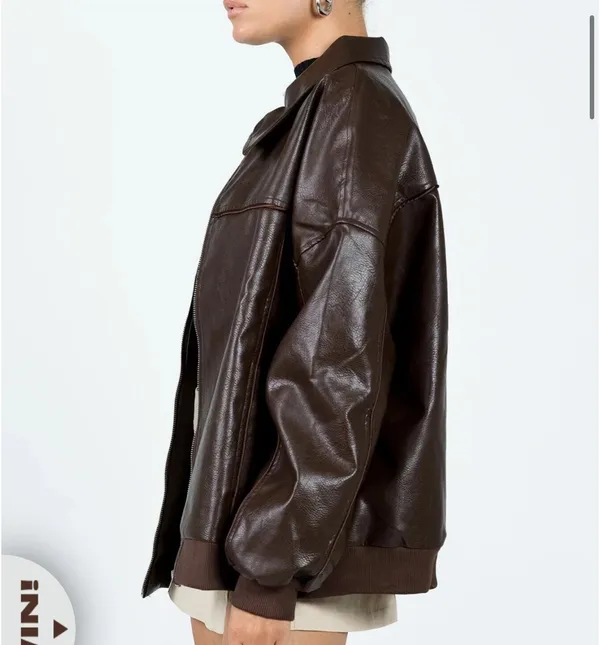Princess Polly Goldsmith Faux Leather Bomber Jacket Brown - Image 5