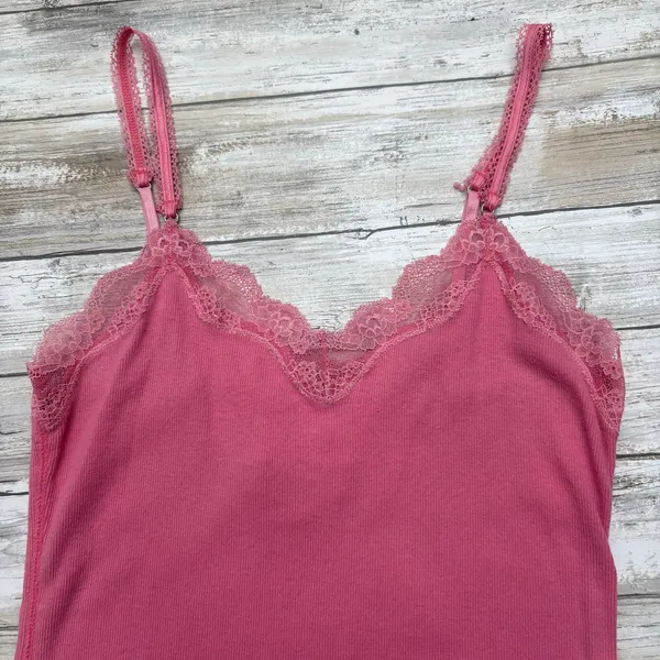 Y2K Abercrombie & Fitch Lace Tank Top Camisole Sz M Pink Stretch Ribbed Coquette - Image 3