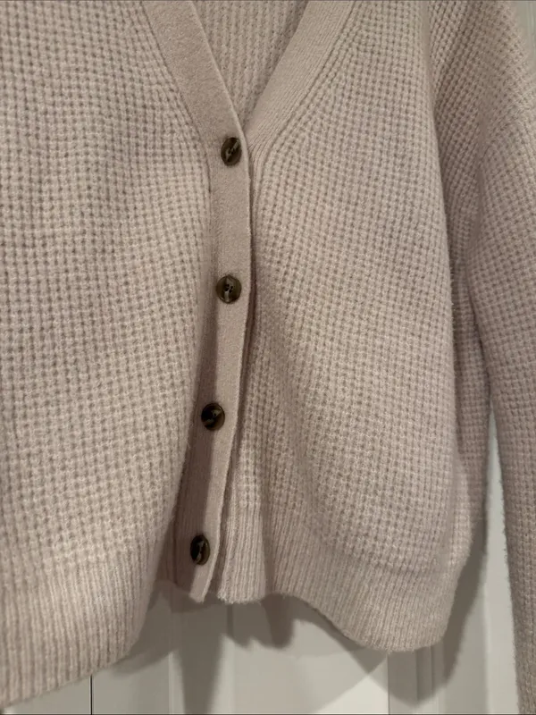 Velvet‎ by Graham & Spencer tan cream Cropped Waffle-Knit Cardigan med - Image 2