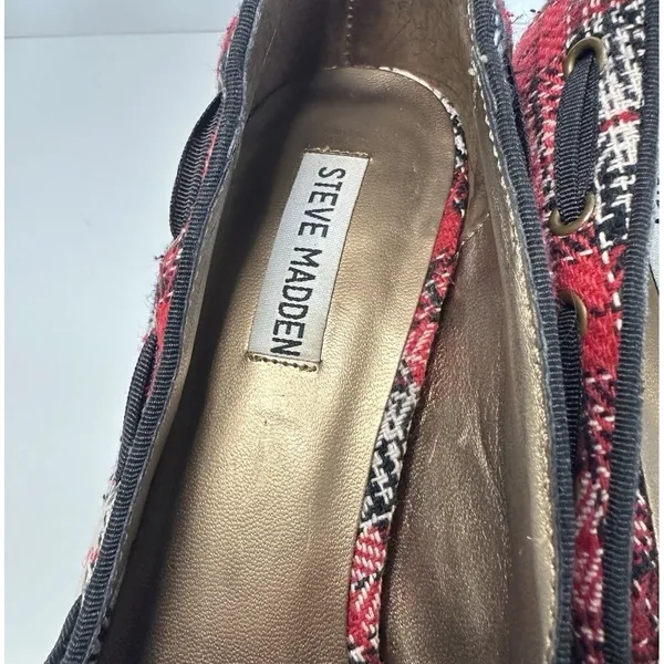 Steve Madden NINNA Plaid Peep Toe Heels Size 9 M Red Tweed Bow‎ Twee Y2K Pin-Up - Image 14