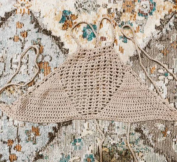 Crochet Crop Top Tan Size XS - Image 4