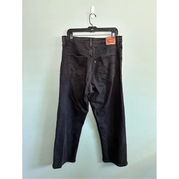 Levi's Jeans Women Sz 32 Black Dark Ribcage Straight Ankle Button Fly Pants - Image 5
