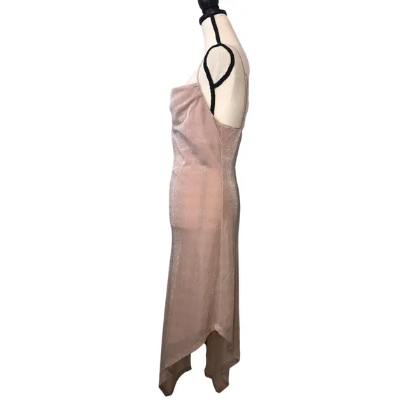 Revolve Donna Mizani Carrie Midi Dress Pink Nude Size S Metallic Asymmetric Hem Coquette - Image 5