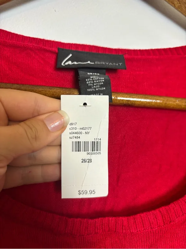 Lane Bryant NWT Cherry Lipstick Red Scoopneck Lace Hem Trim Long Sleeve Top - Image 5